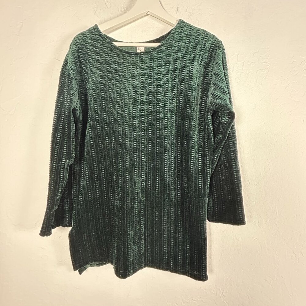 Women's Green Textured Velvet Long Sleeve Tunic Top Medium Casual Made in USA